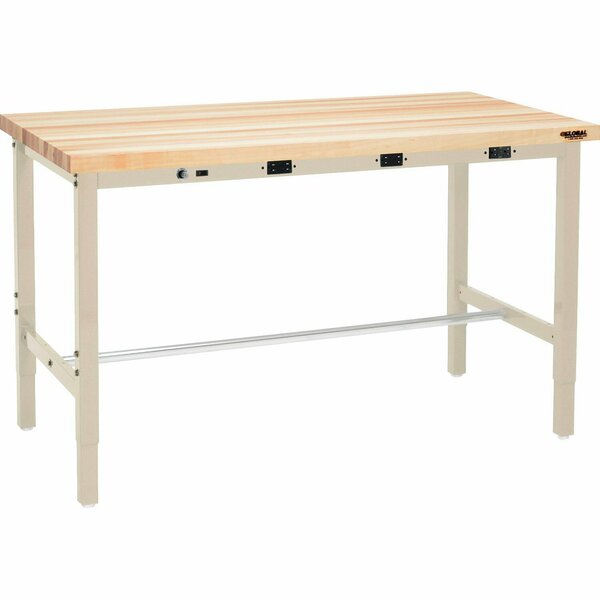 Global Industrial 96 x 36 Adjustable Height Workbench, Power Apron, Maple Square Edge Tan 606989BTNA